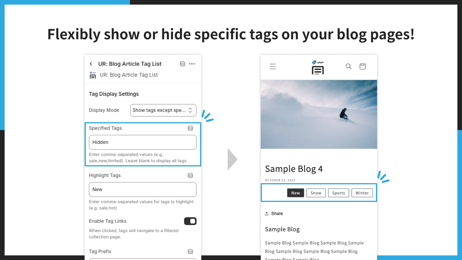 Flexibly show or hide specific tags on your blog pages!