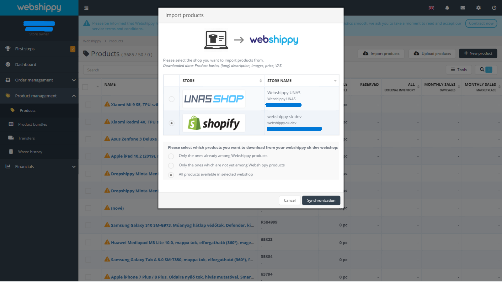 Import products into Webshippy