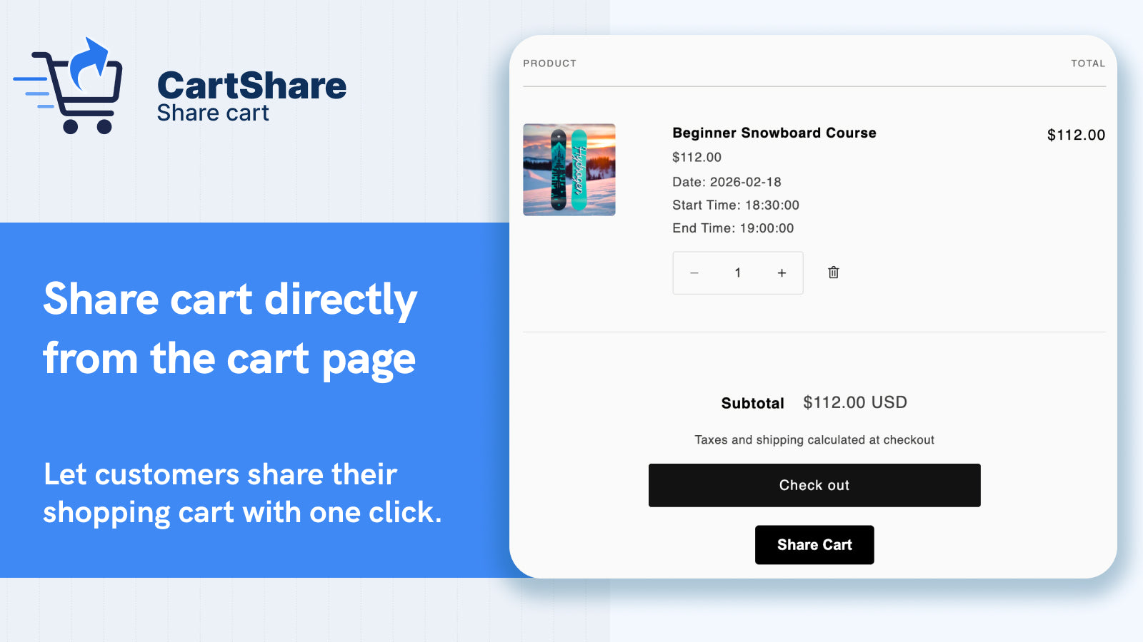 Popup showing shareable cart link