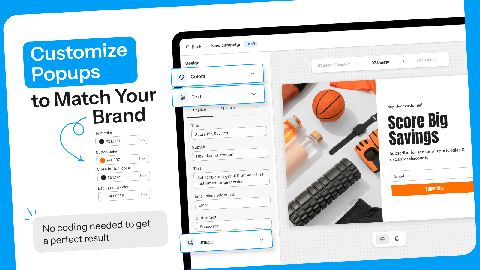 Customizable popups with easy design settings