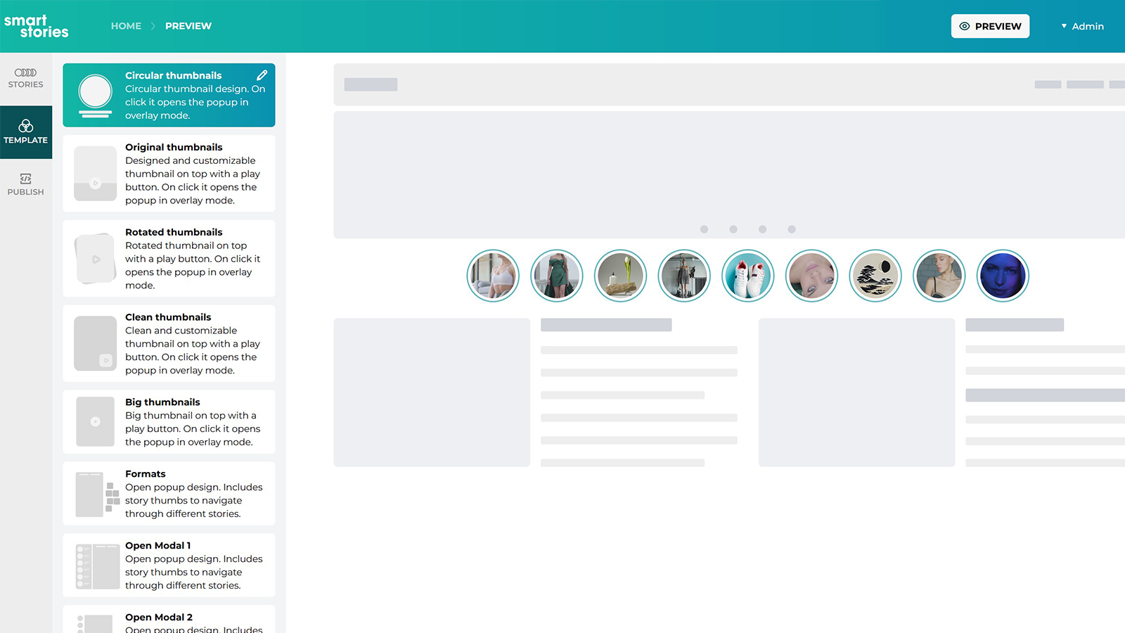 Video player with 20+ video stories templates for your content