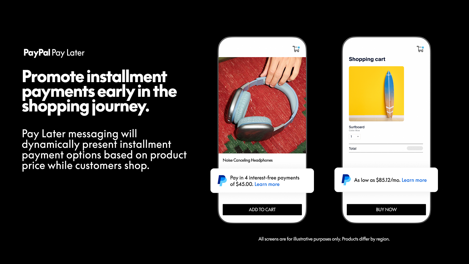 Promote installment payments early in the shopping journey