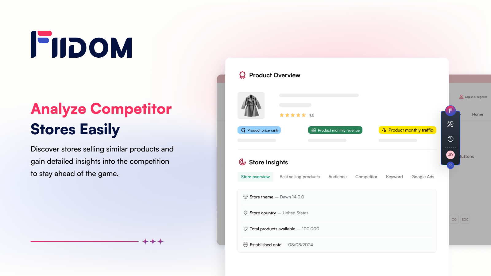 Analyze shopify dropshipping stores selling similar products