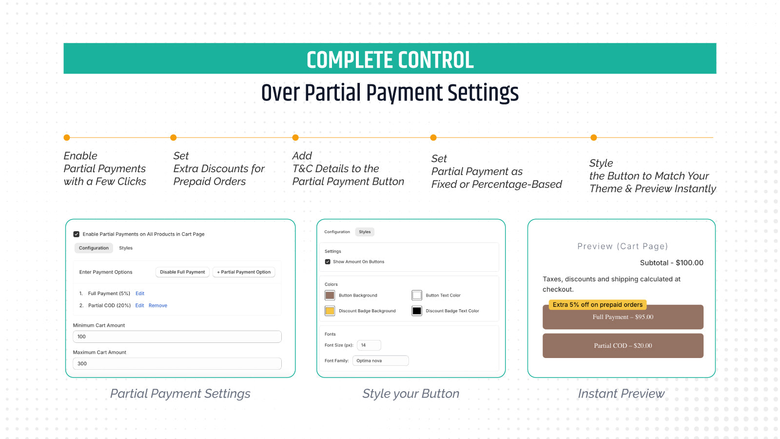 Dashboard of Partial Payment Feature