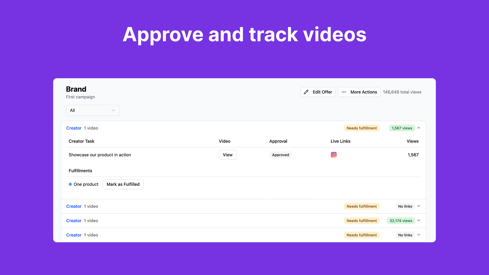 Approve and track videos