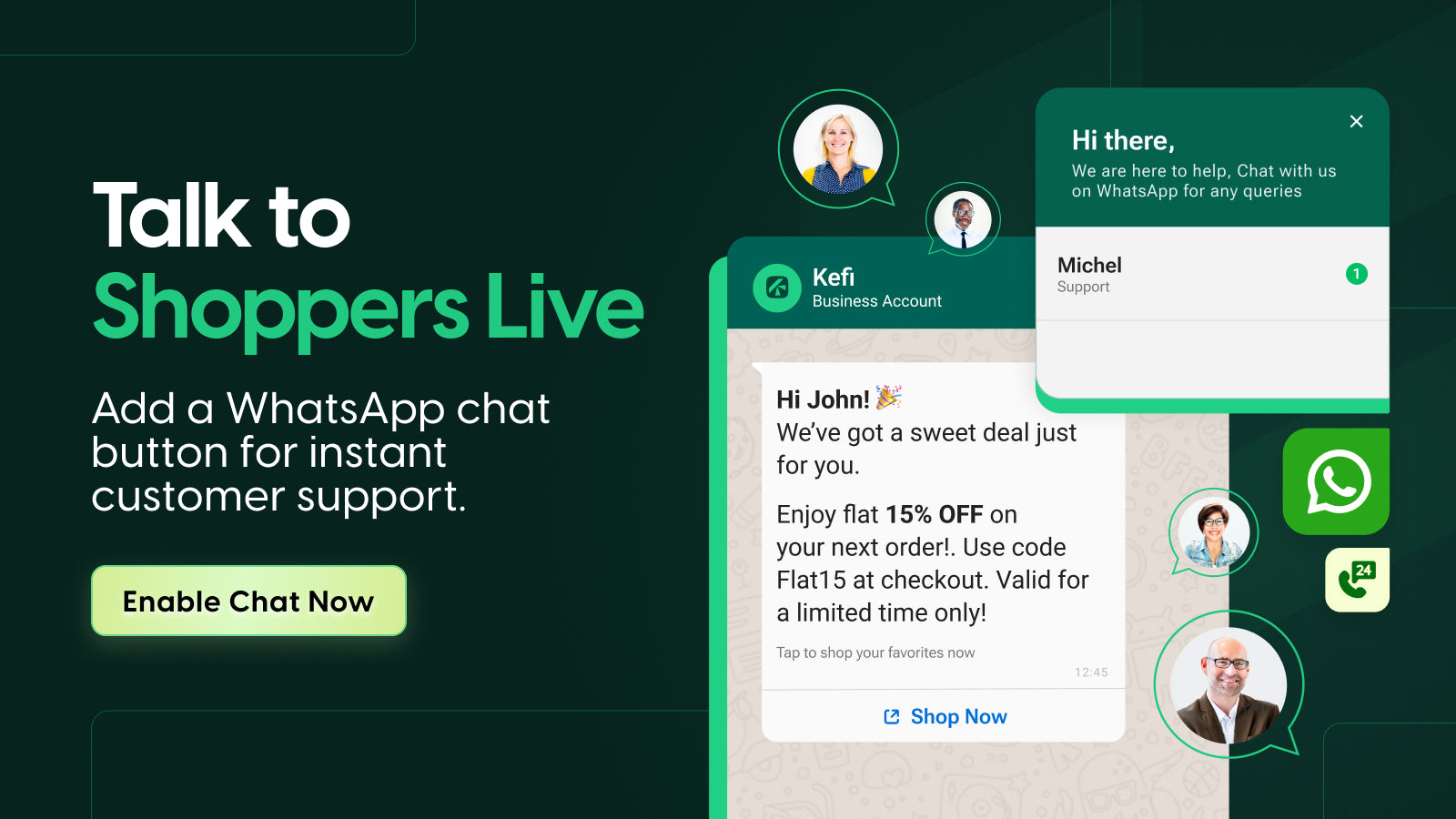Add a floating chat button to connect on WhatsApp.