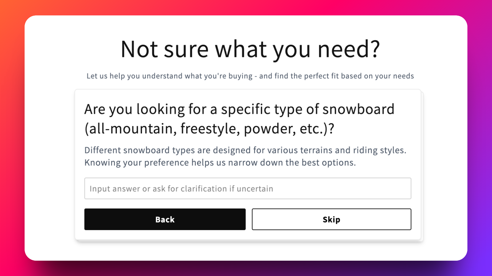 Short quiz to get users personalized recommendations