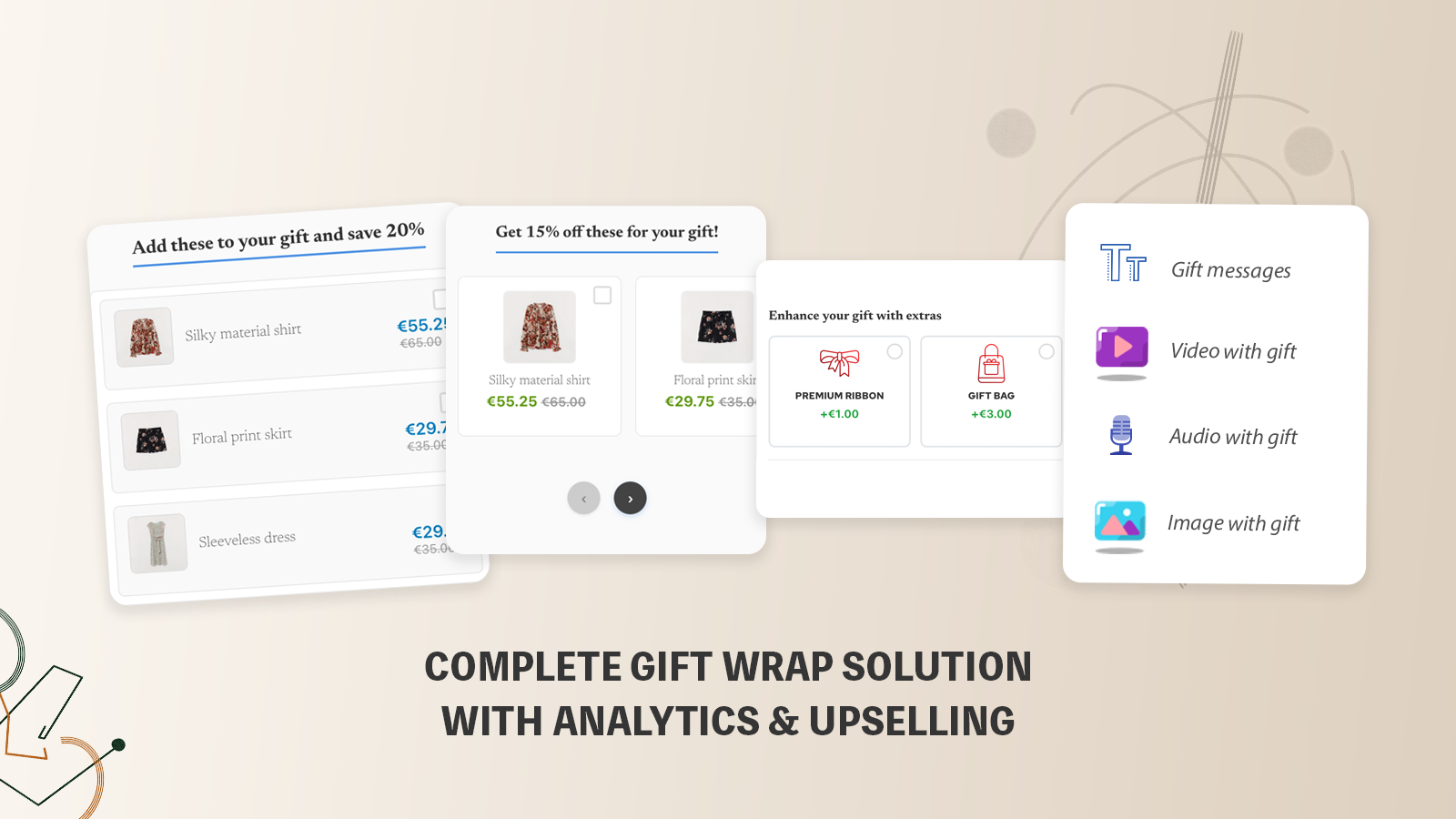 Different features of WrapEngine Shopify Gift Wrap App.