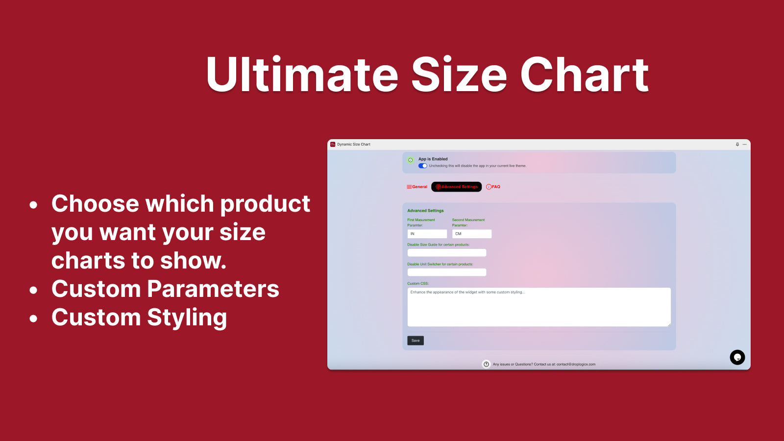 Shopify Size Chart Guide, Custom Size Chart
