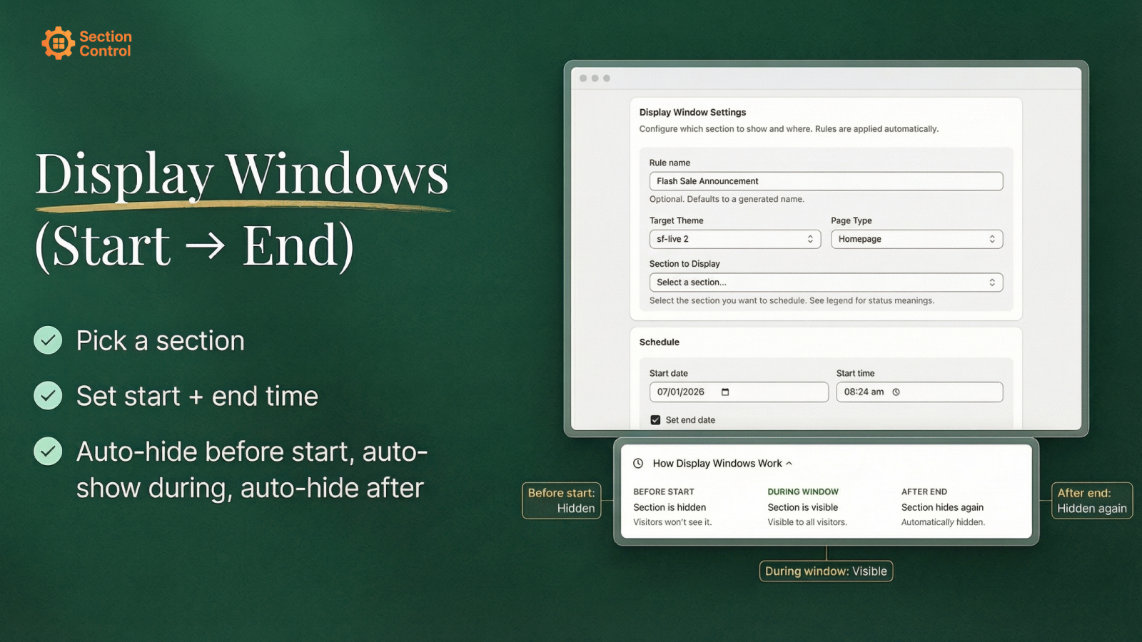 Section Control Display Window