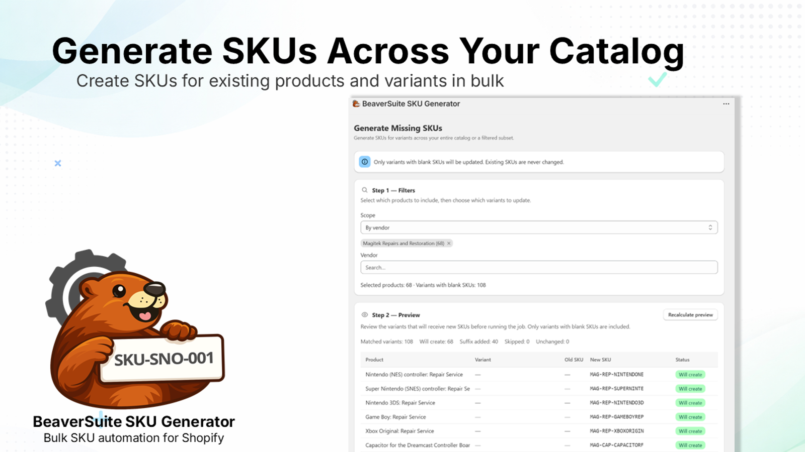 Generate SKUs Across Your Catalog