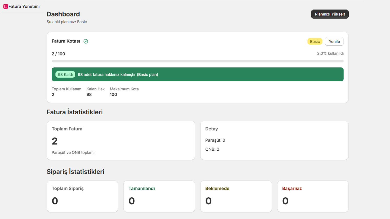 Fatura Yönetimi Ana Ekran