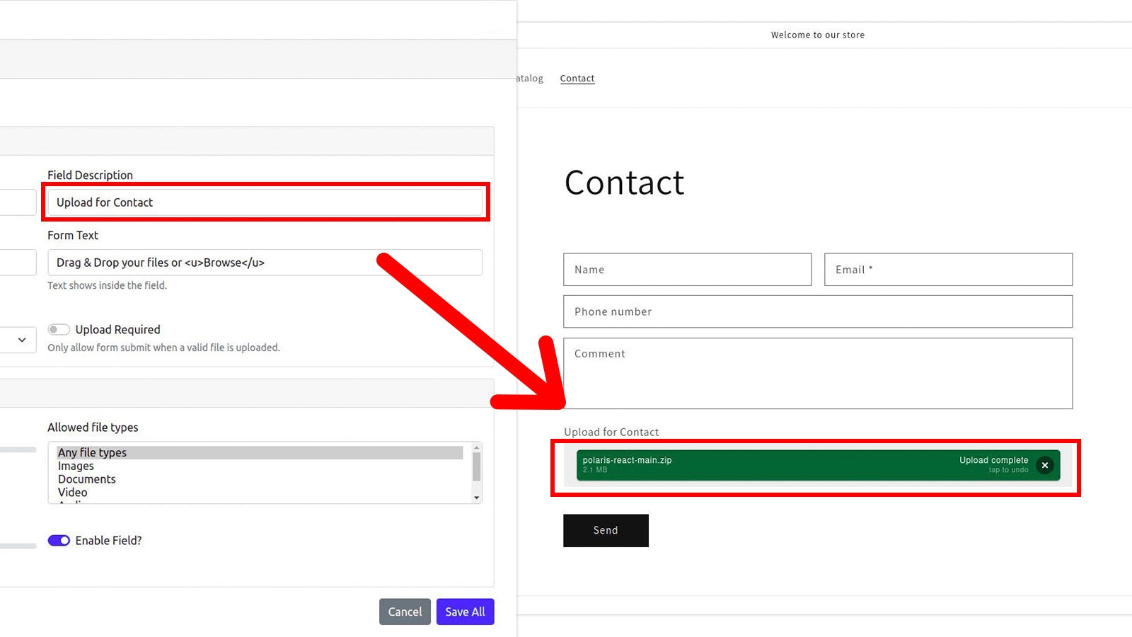 Upload Field in Contact