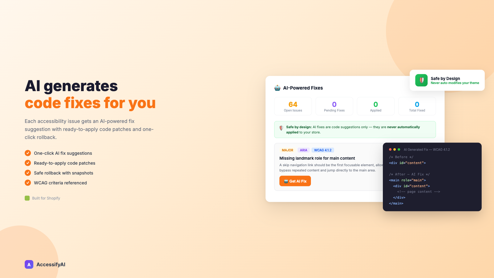 WCAG 2.2 scanner with issue categories and severity