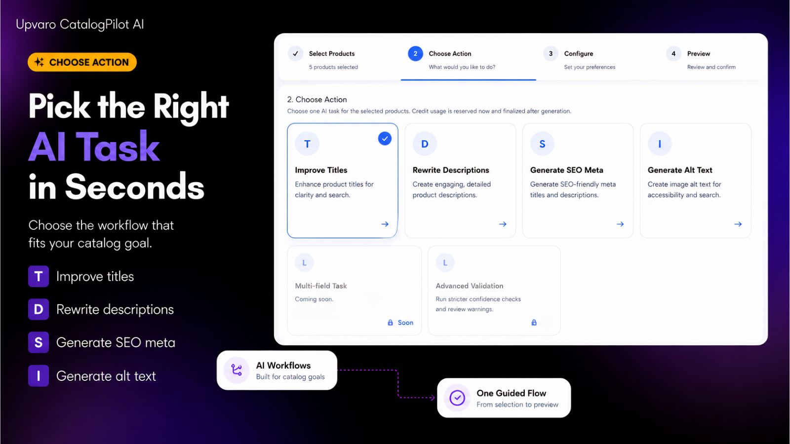 AI task selection dashboard for catalog updates