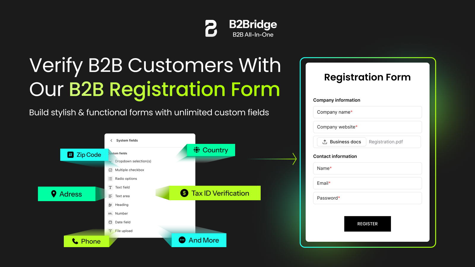 B2B Registration Form for wholesalers with many custom fields