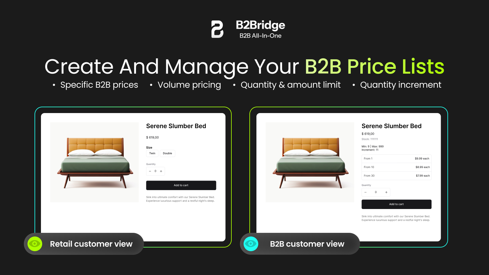Custom price for retailer & B2B with many pricing solutions