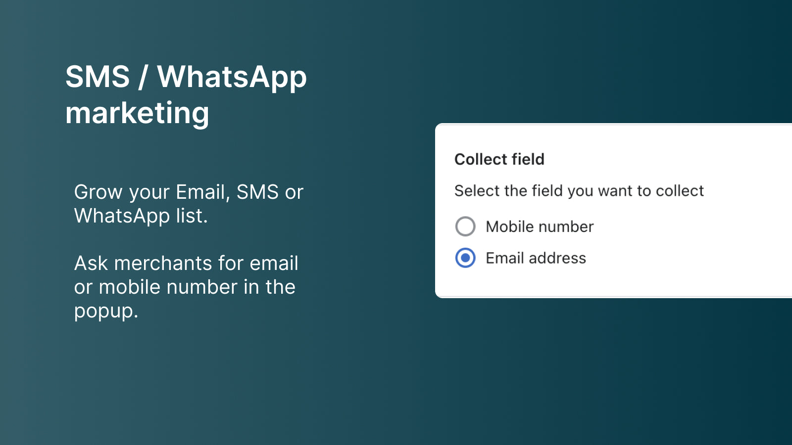 Collect emails or mobile numbers from visitors.