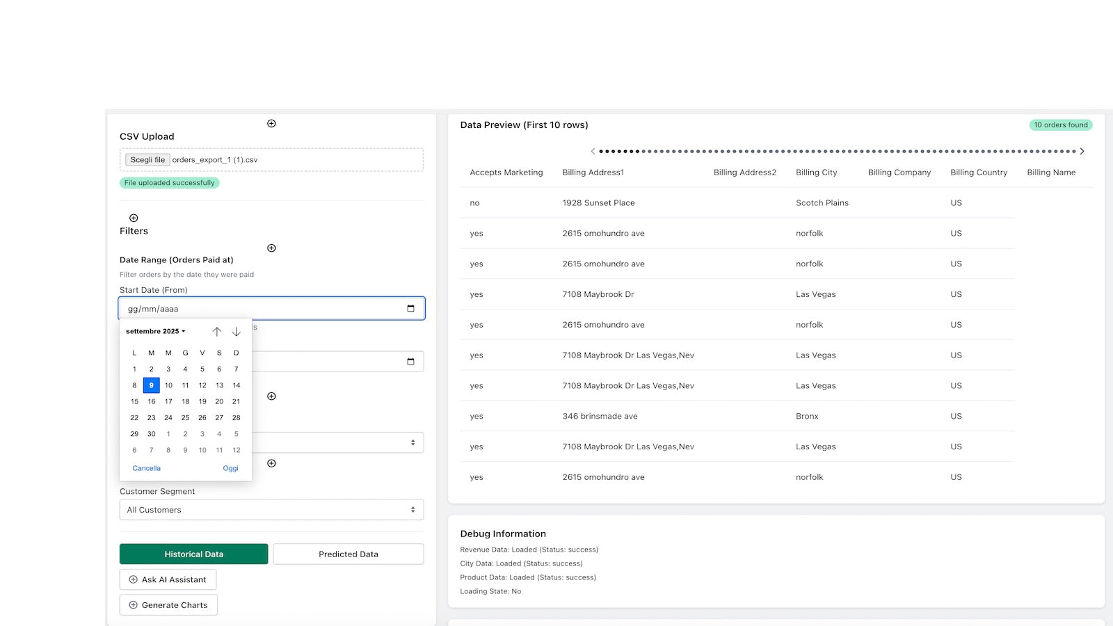 Predictify dashboard with sales overview and dynamic filters for