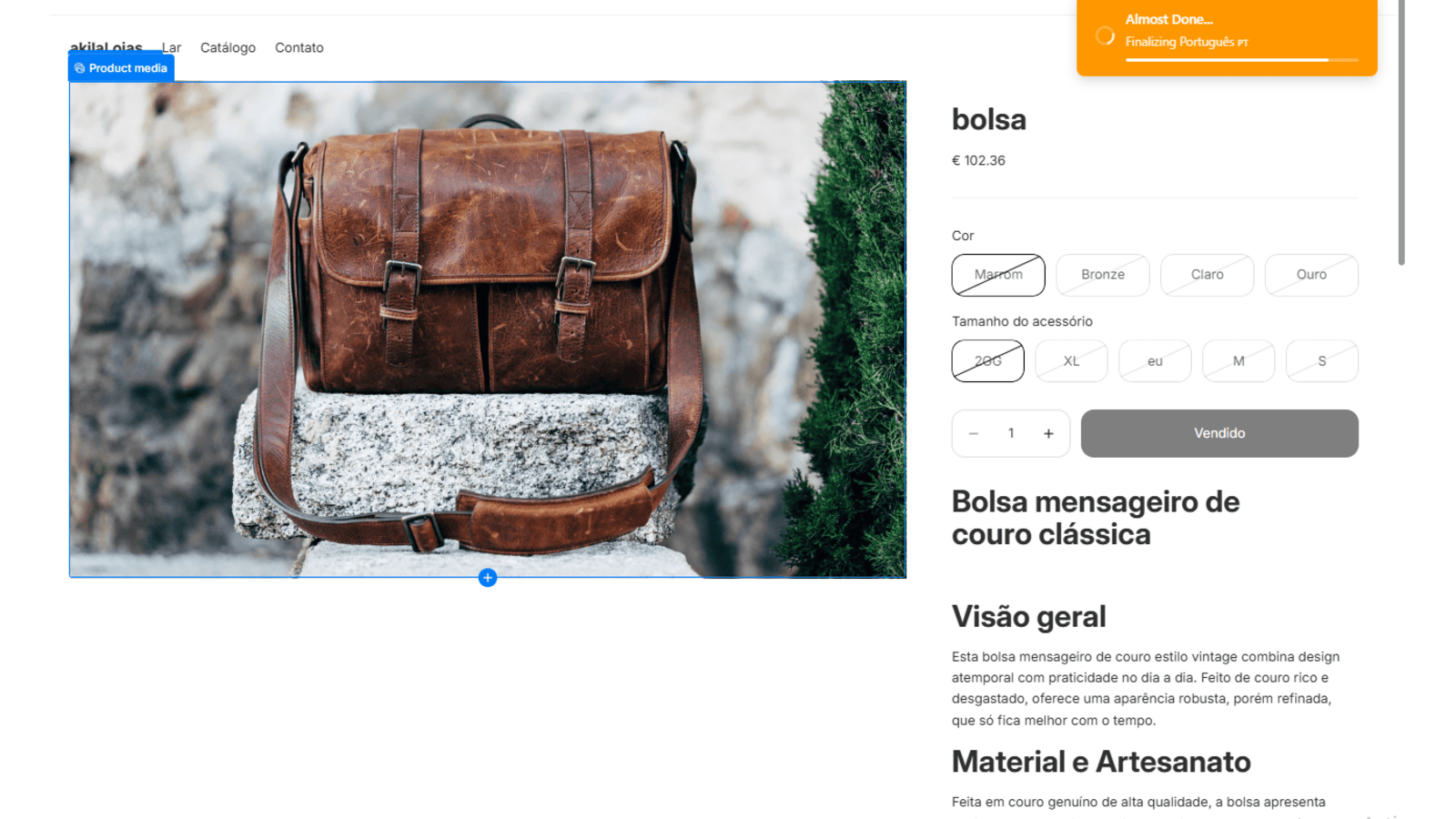 Product page showing automatic language and currency conversion