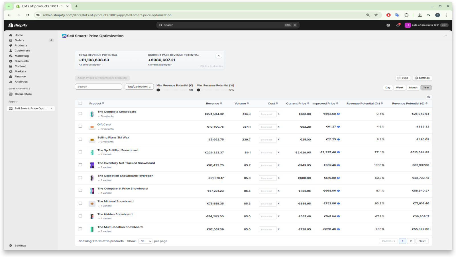 Main app: Overview, product statistics and recommendations.