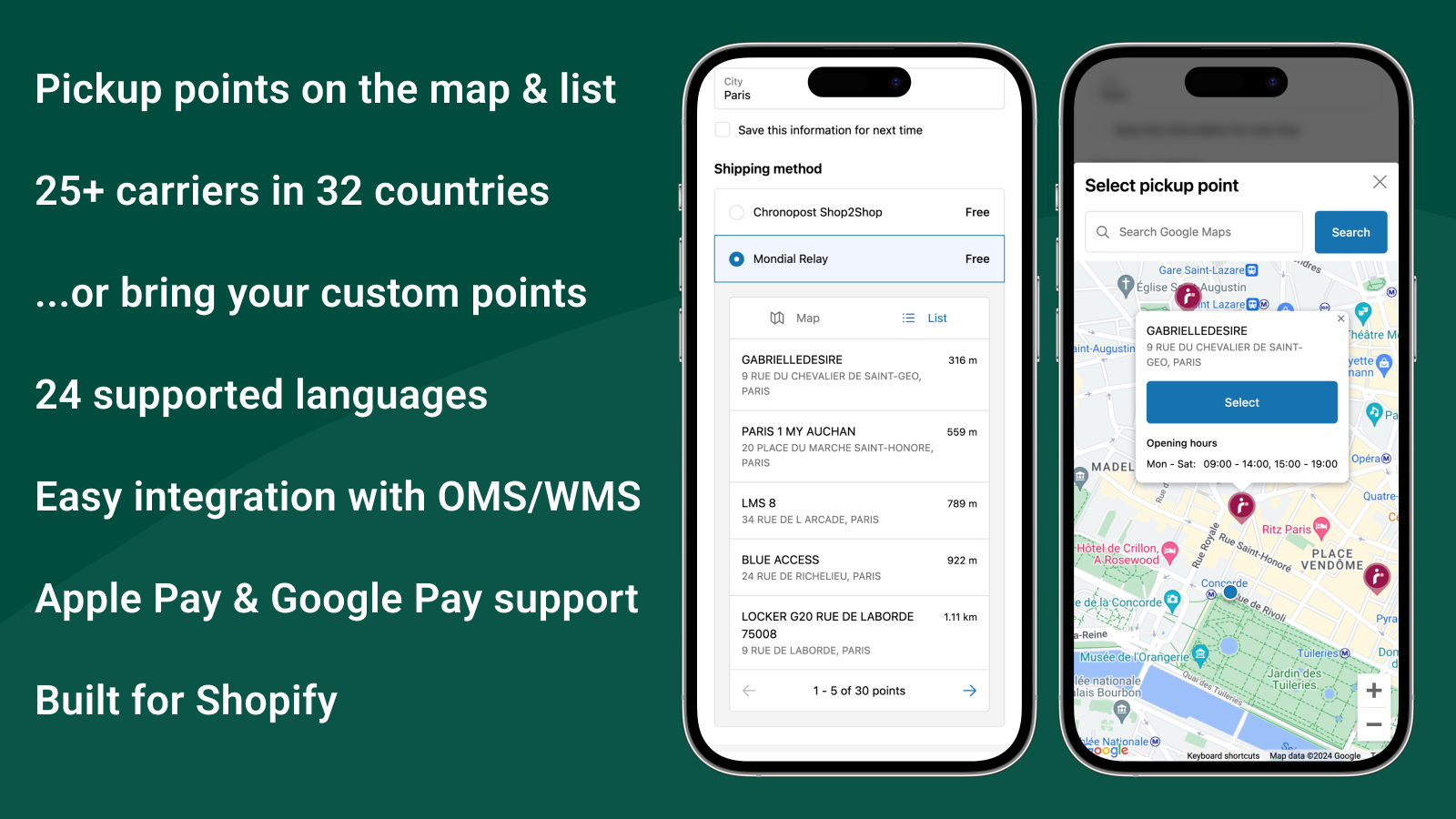 Pickup point selection in checkout