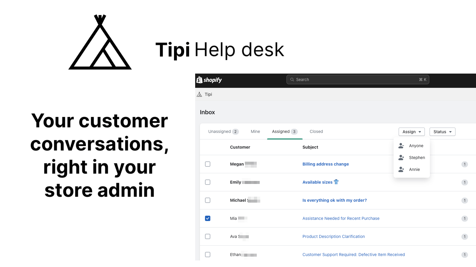 Tipi Help shared inbox main features