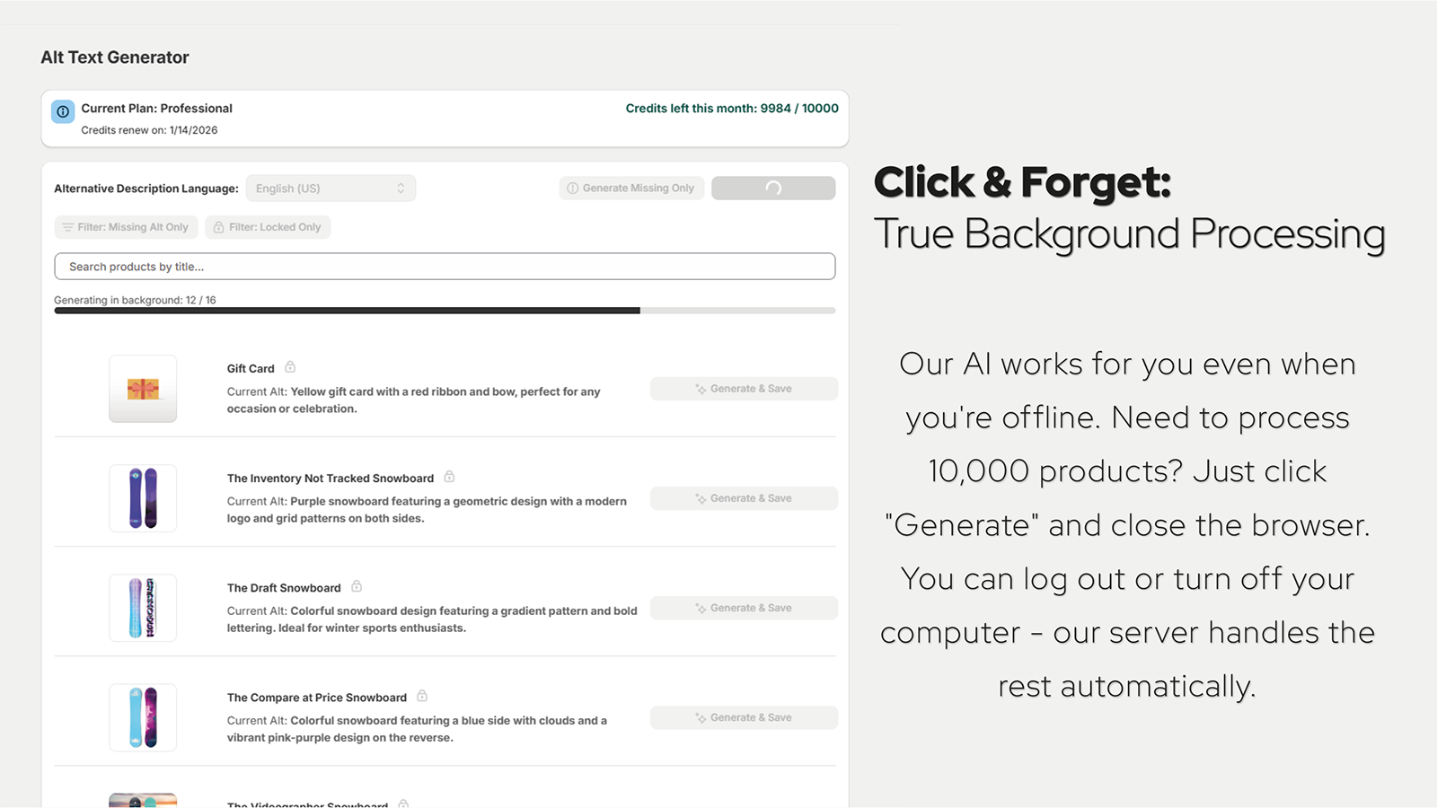 True background processing click generate and close the app