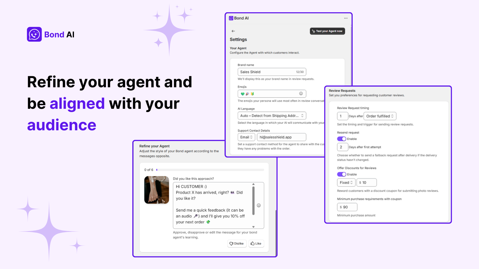 Customize AI agent messages and review timing preferences