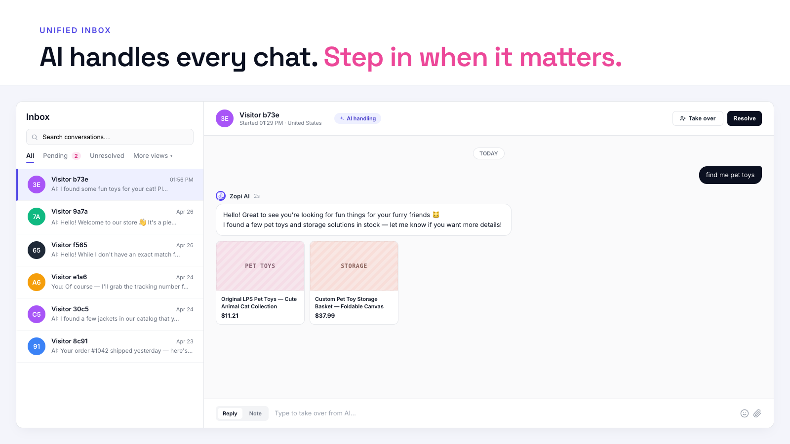 Unified inbox with AI/human handoff