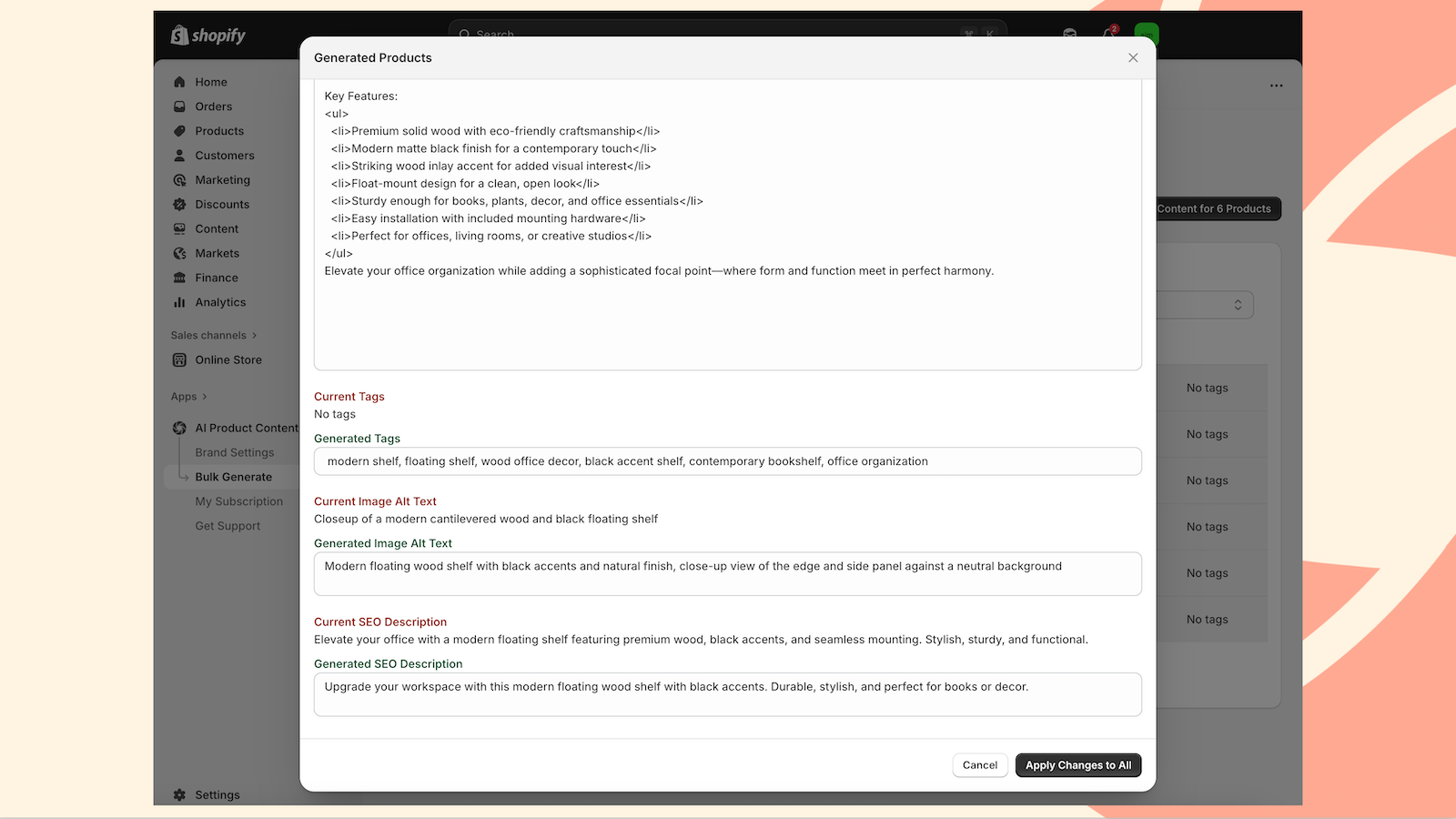 Users can review and edit each generated product content 