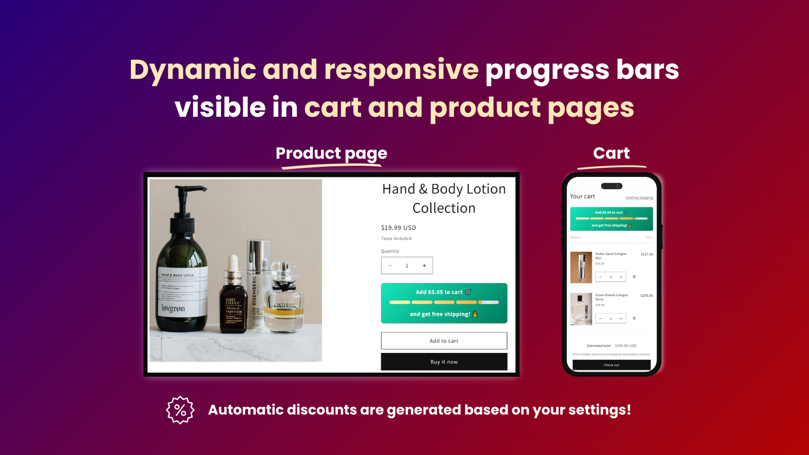 Dynamic progress bars on product pages and cart
