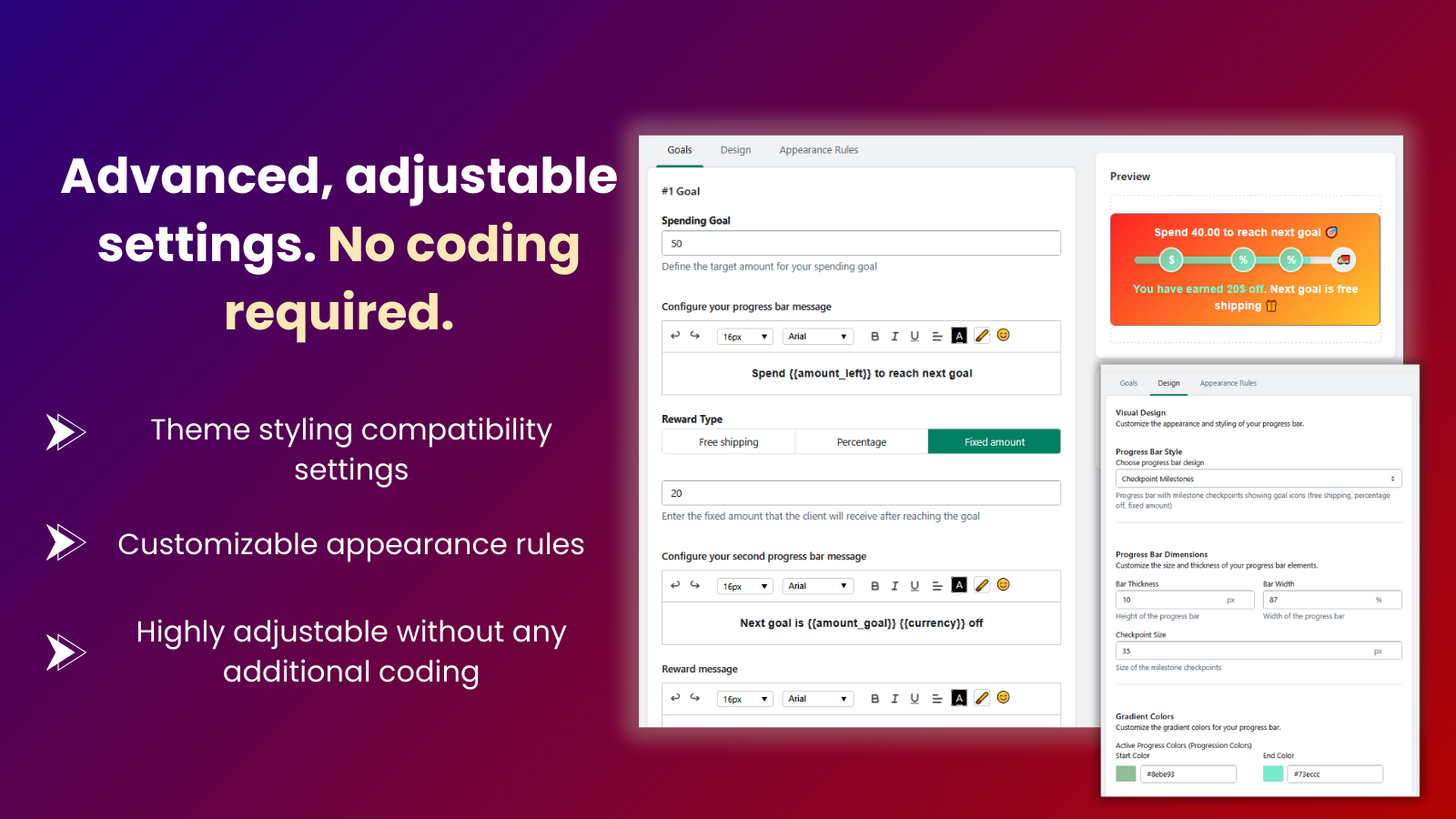 Advanced and easily adjustable progress bar configuration
