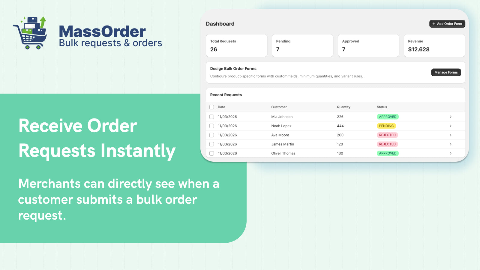 Receive Order Requests Instantly