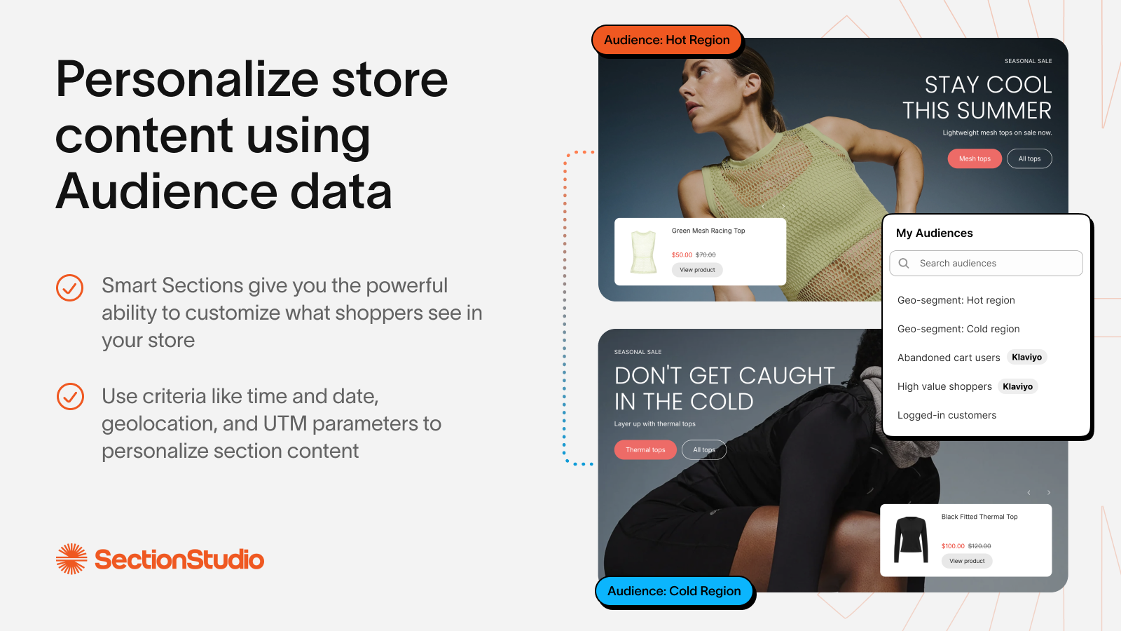 Text: personalize store content. Image: section variations.