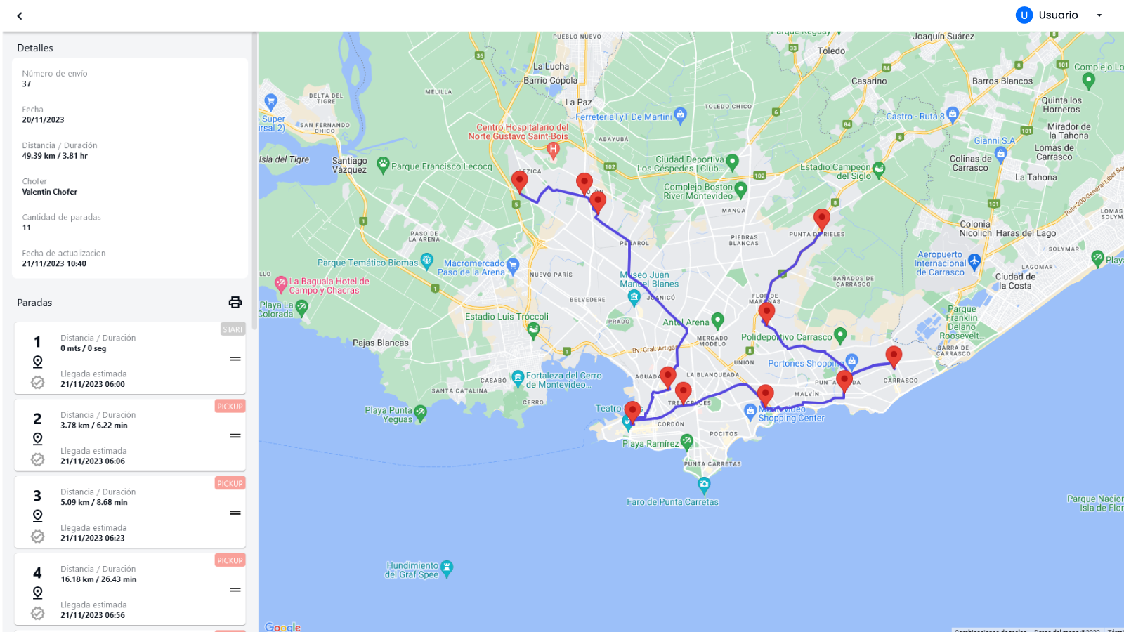 Hoja de ruta automatizada con el camino más eficiente.