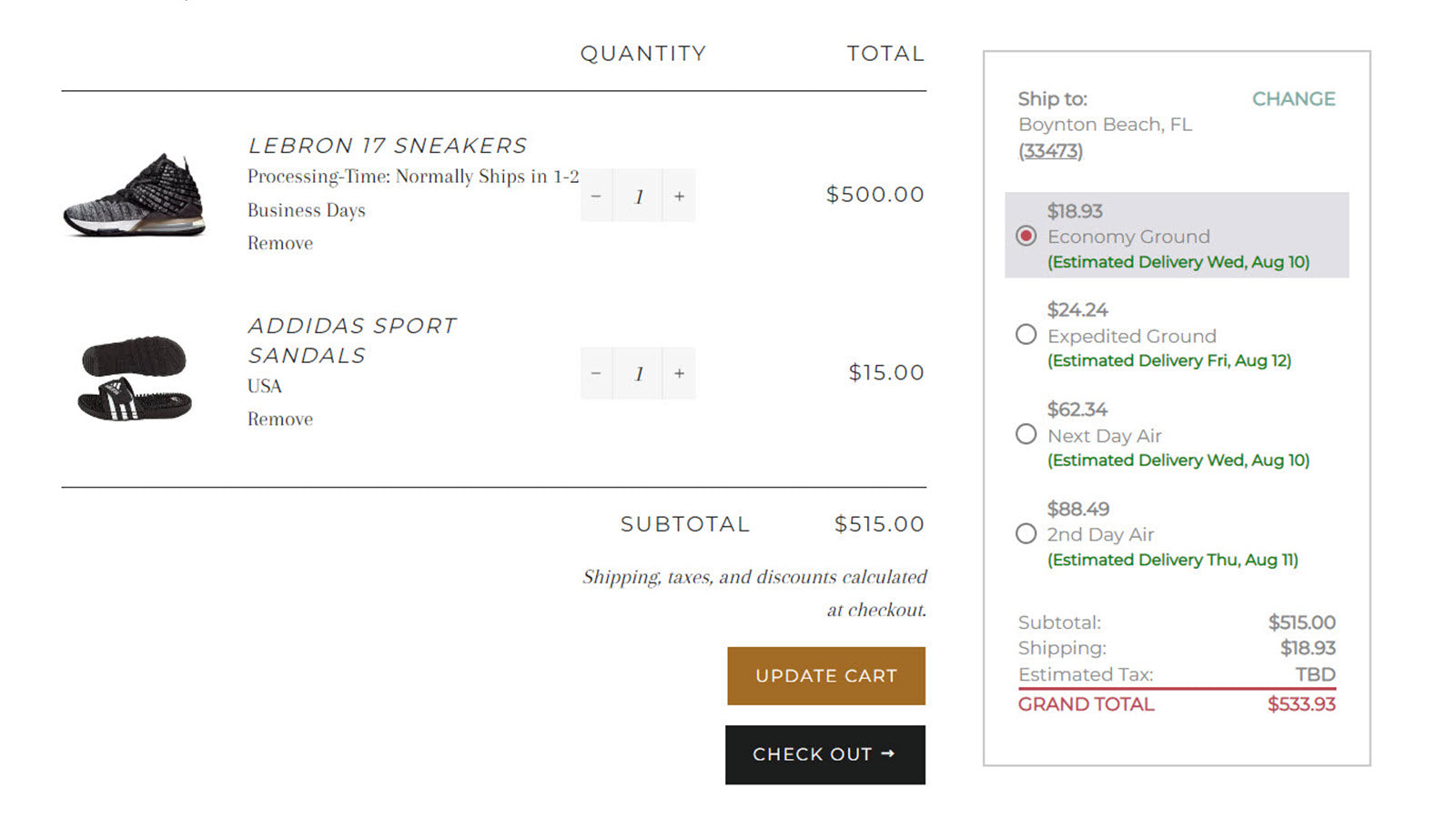 Optional MiniCart with Delivery Estimates (Geolocation enabled)