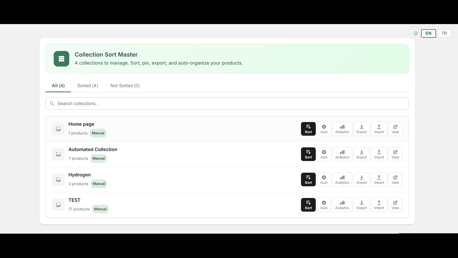 Sort Collection Dashboard