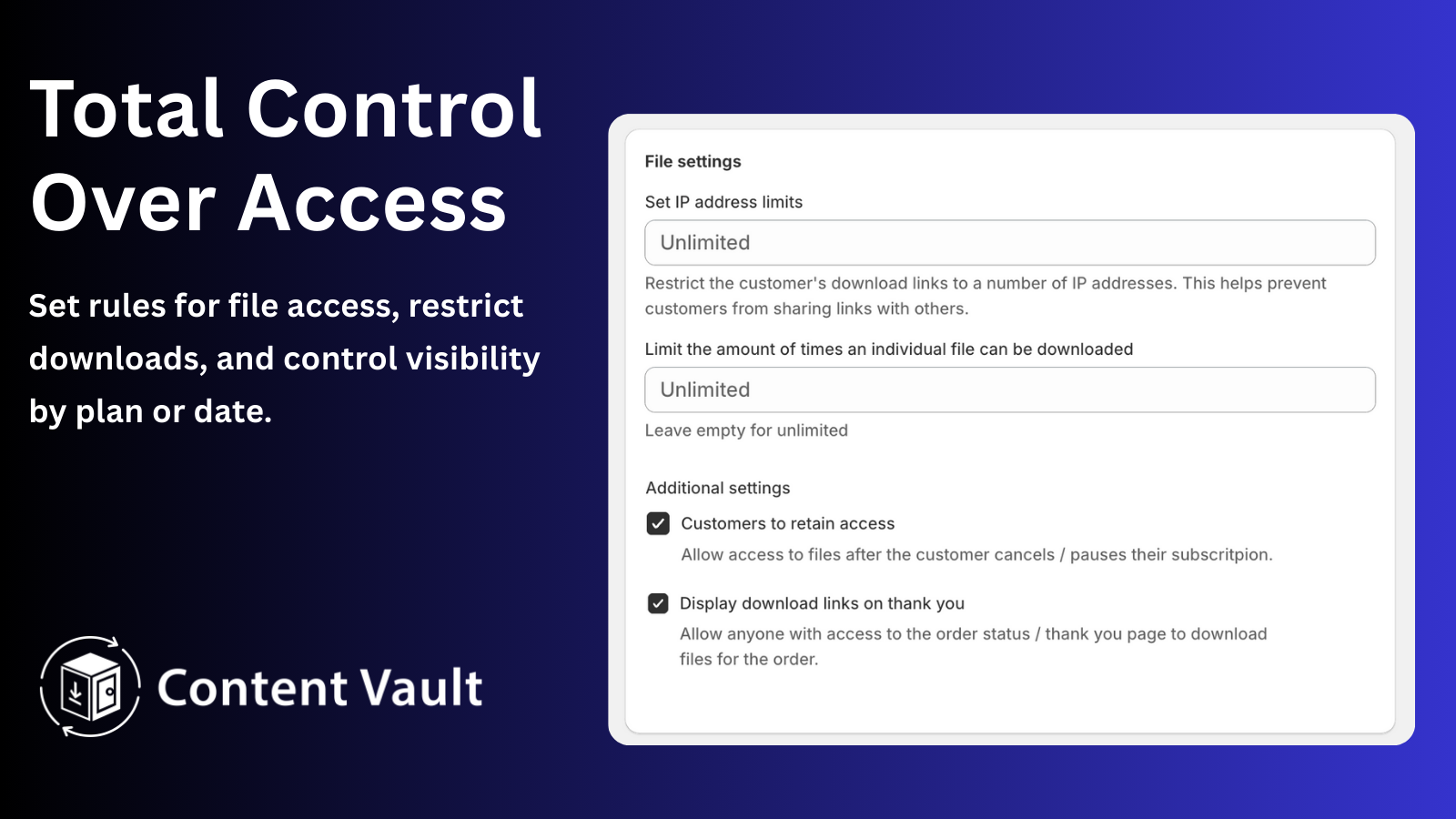 Advanced Subscription and Digital File Download Settings