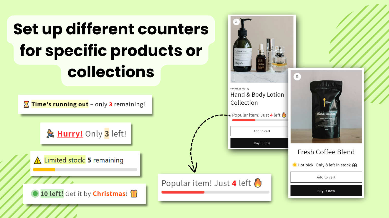 Product-specific low stock counters with progress bar and pulse