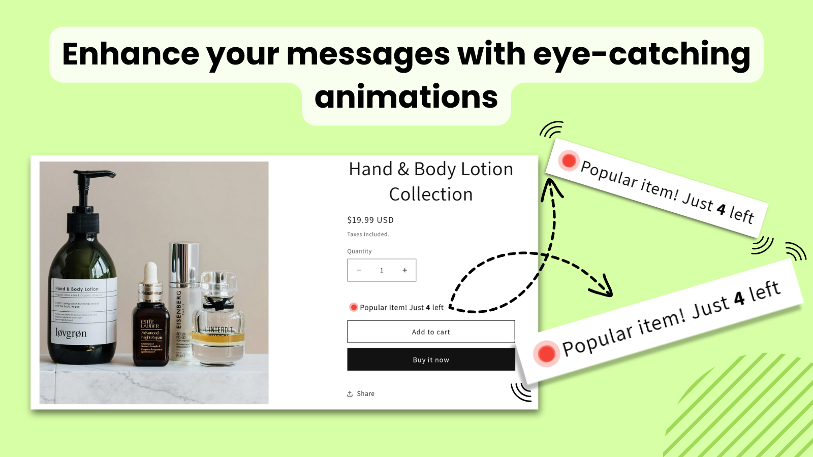 Animated low stock messages on product pages