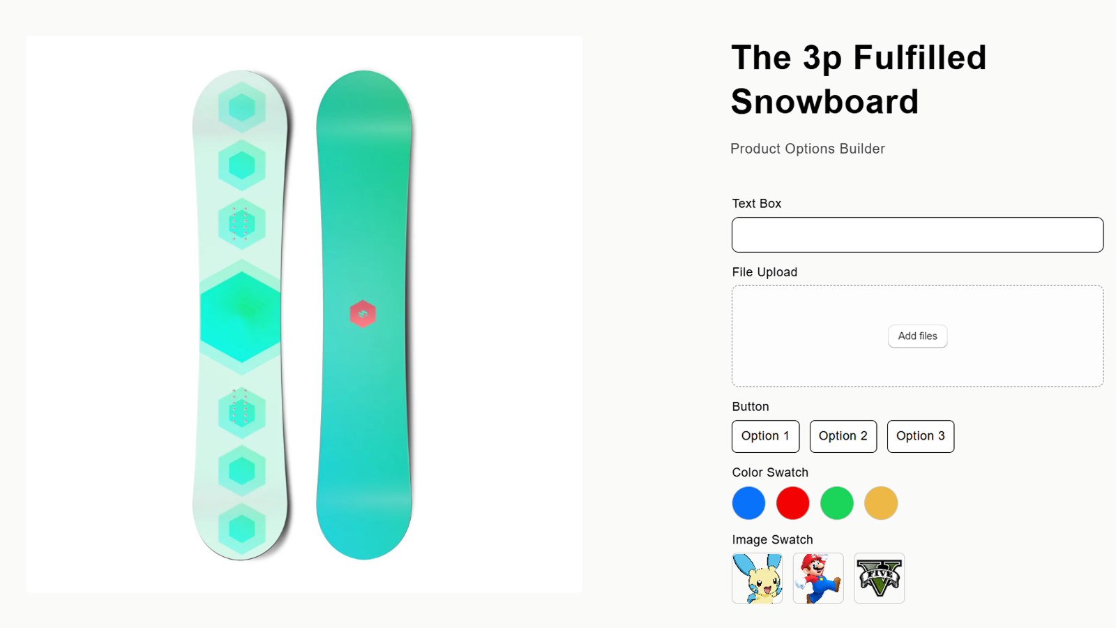 Product Options, Variant Options, Customizer