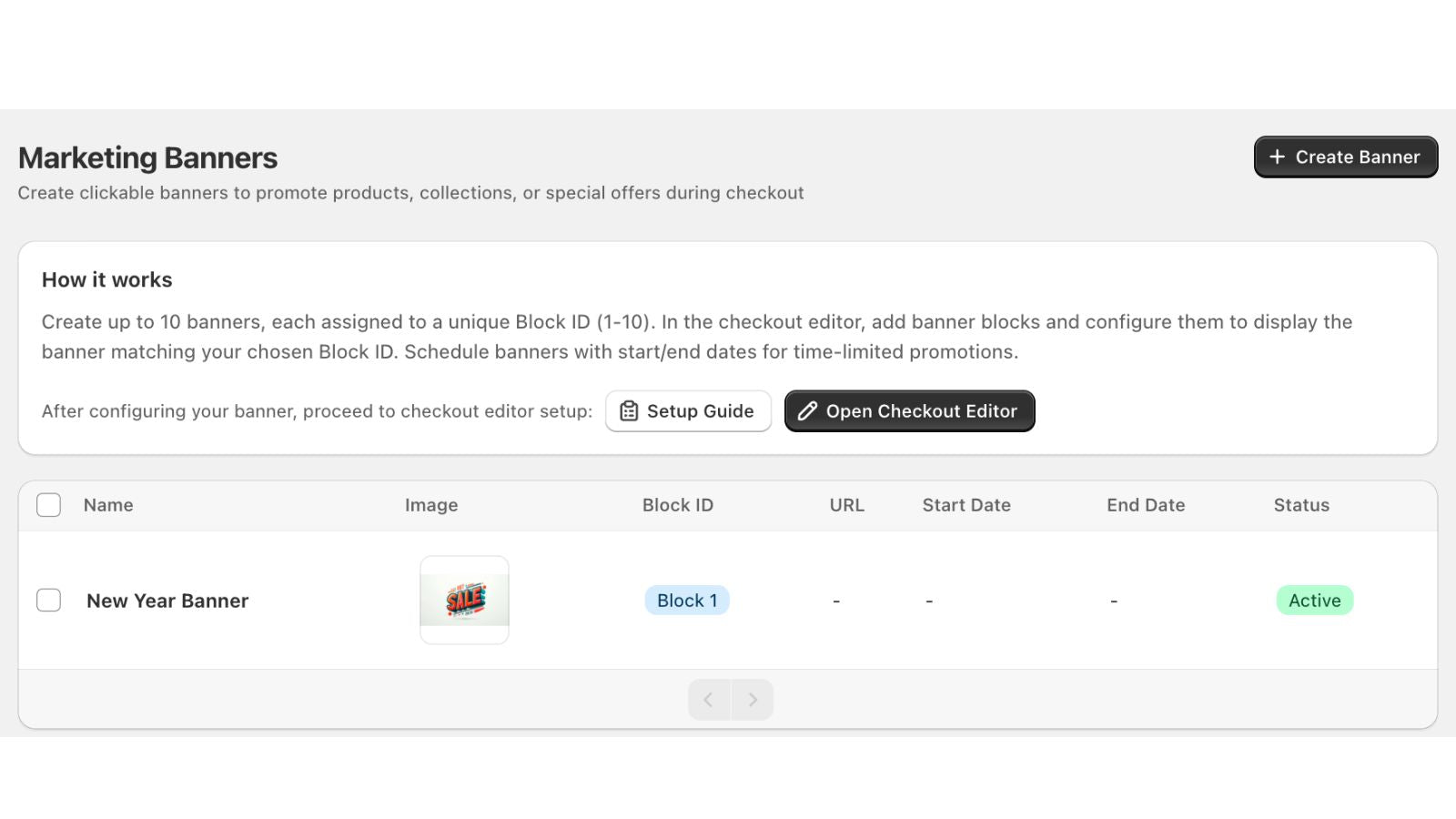 Marketing banner configuration page