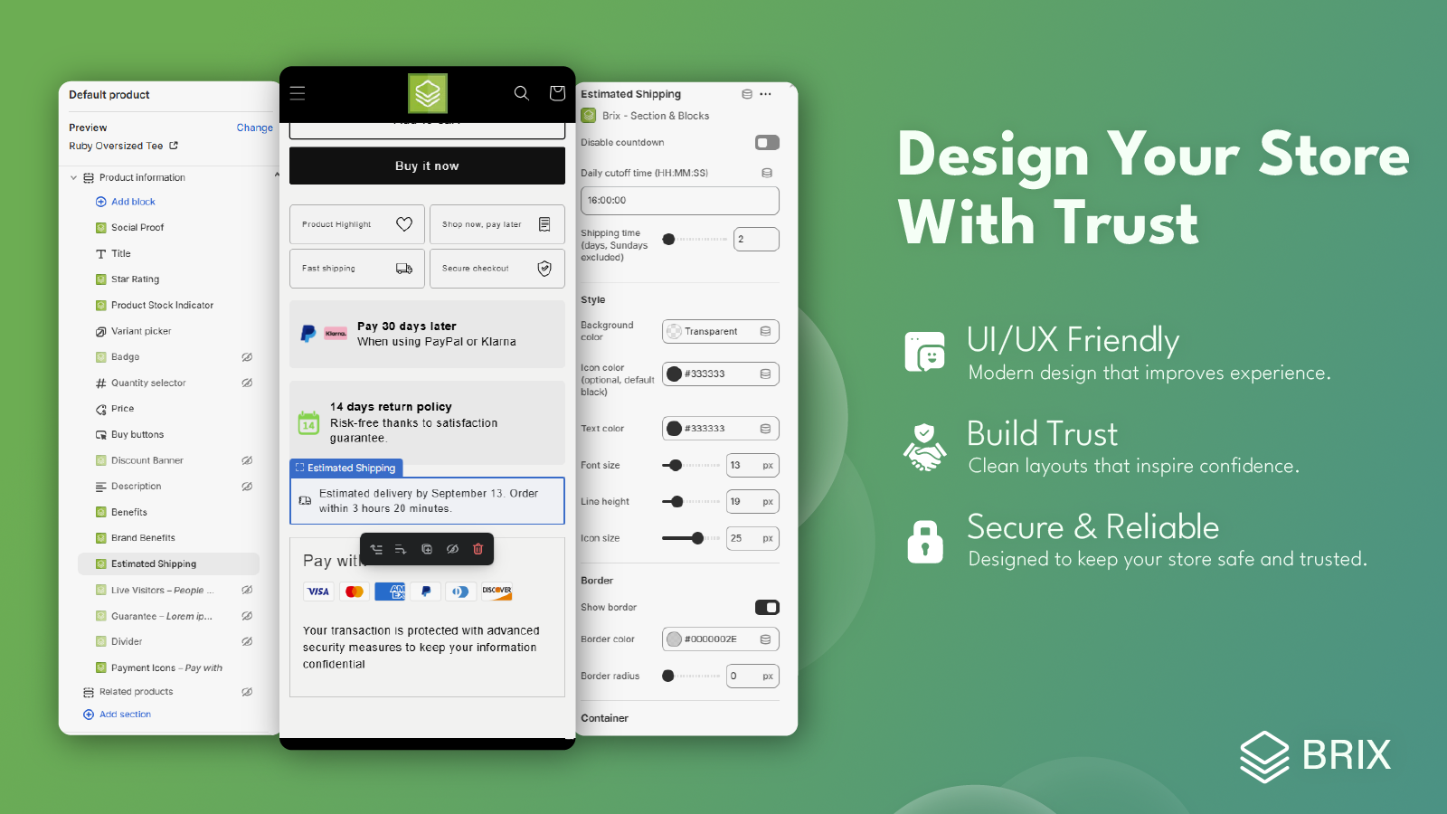 Payment Icons section blocks, direct to checkout button