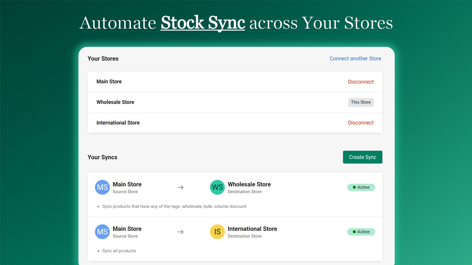 Connect multiple stores and automate multi store sync