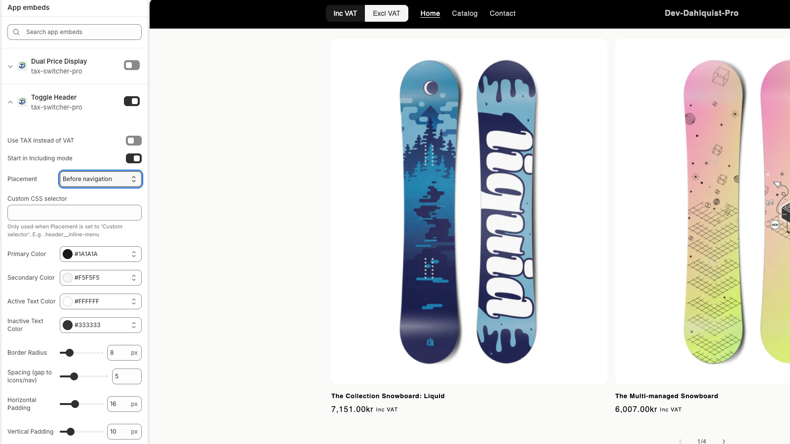Header Toggle & Customization