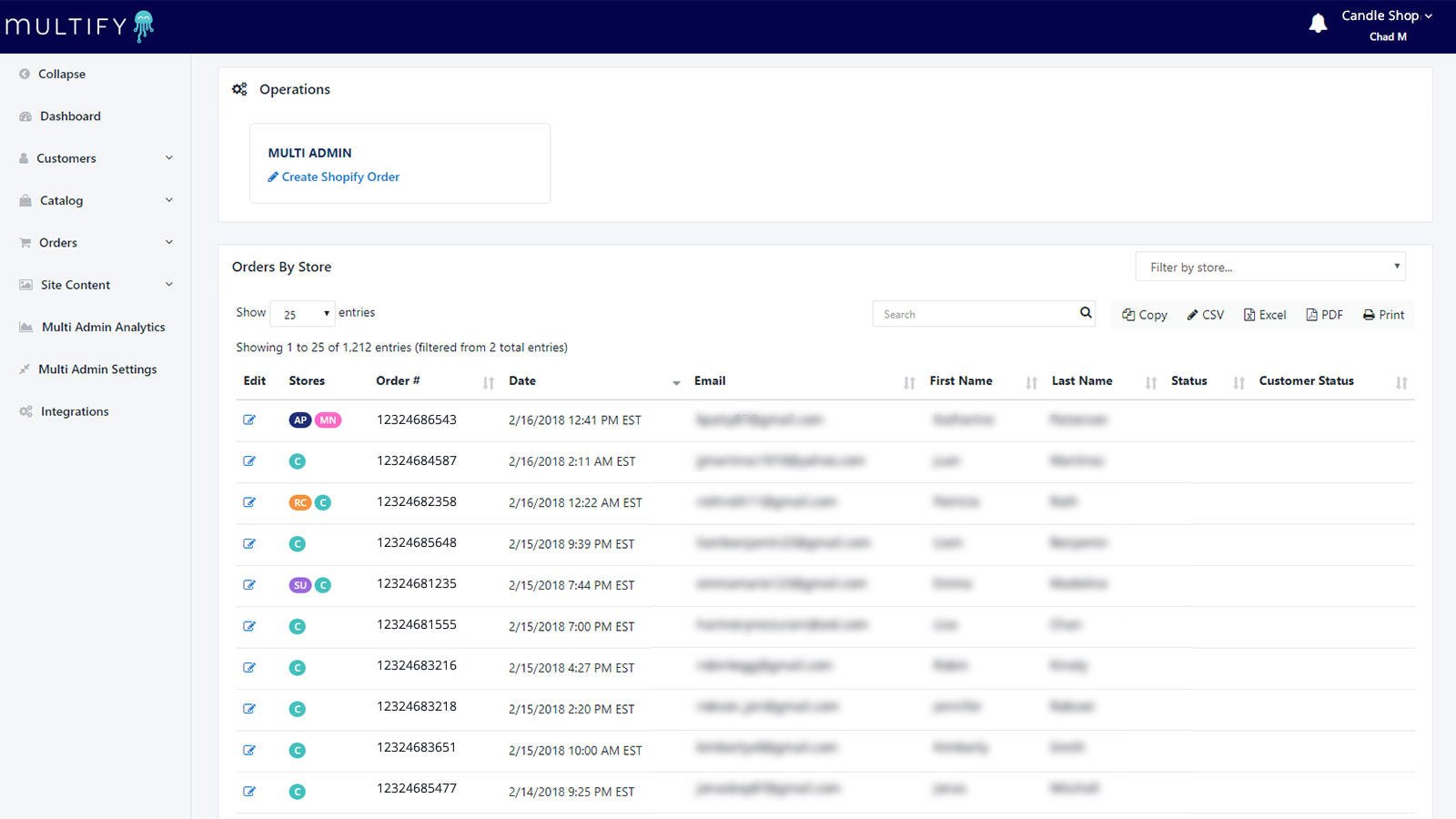 Multi-Admin by Multify orders listing screenshot