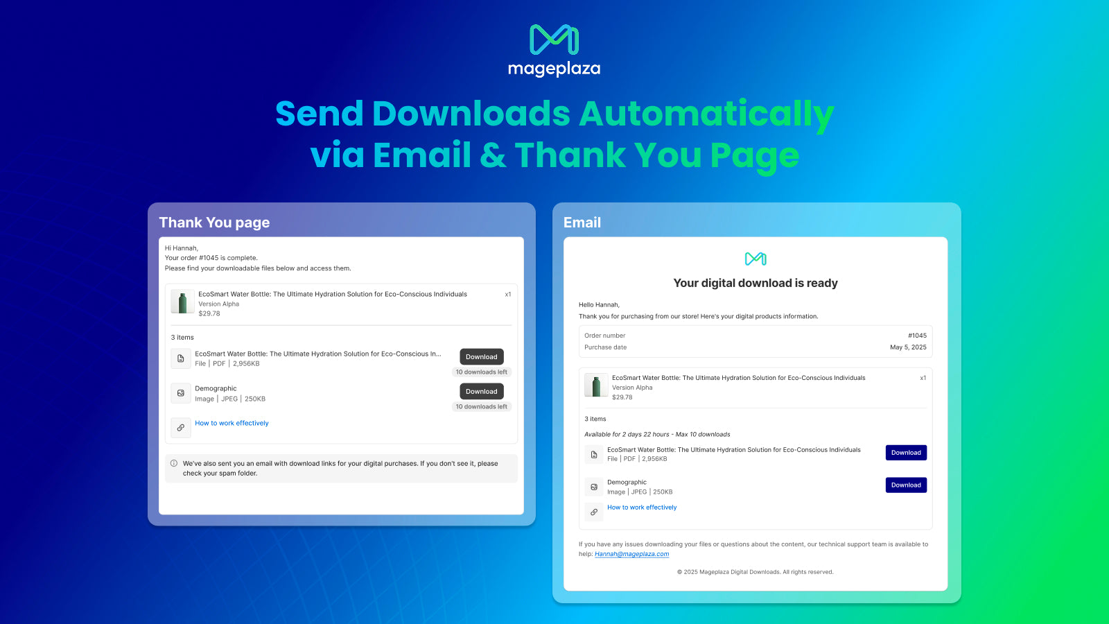 Download links sent via email and Thank You page