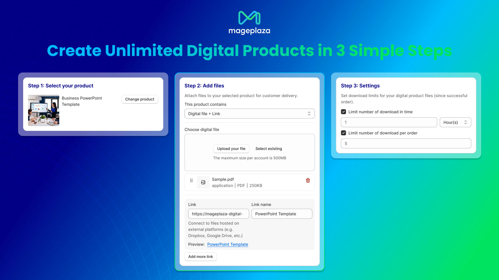 Create unlimited digital products and process unlimited orders