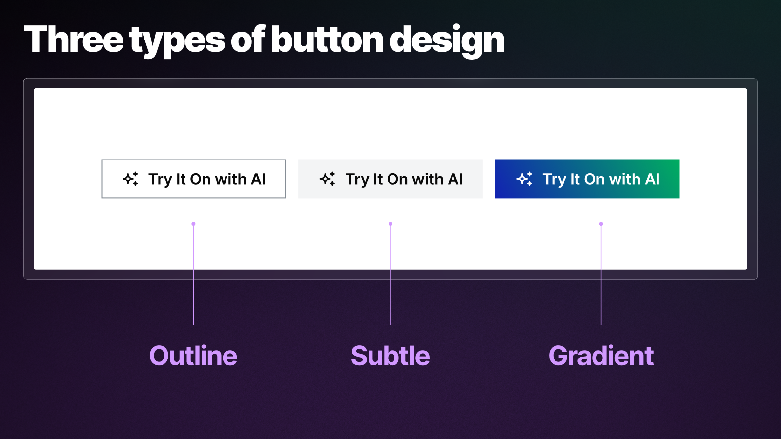 Three types of button design: outline, subtle, gradient